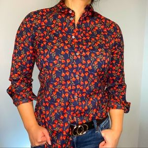 J. Crew Liberty Fabric Poppy Floral Button-down Fitted Shirt Blue Red Size 4